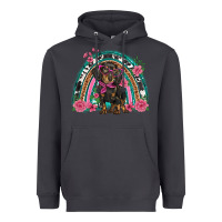 Smoke dachshund dog pink  floral rainbow Heavyweight Hoodie - BarkalooDesign