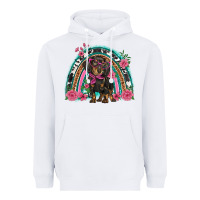 White dachshund dog pink  floral rainbow Heavyweight Hoodie - BarkalooDesign