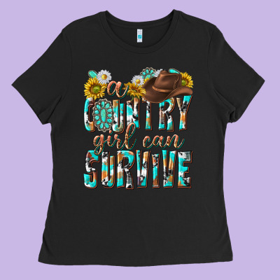 Western A Country Girl Can Survive Ladies Tee Designed By Texasbilliewilder