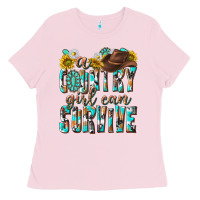 Bubblegum Pink Western a Country Girl Can Survive Ladies Tee - texasbilliewilder