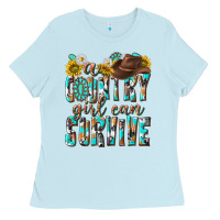 Baby Blue Western a Country Girl Can Survive Ladies Tee - texasbilliewilder