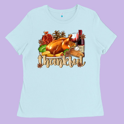 Thankful With Turkey Ladies Tee Designed By Texasbilliewilder
