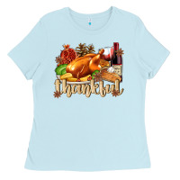 Baby Blue Thankful with Turkey Ladies Tee - texasbilliewilder