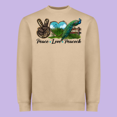 Peace Love Peacock Heavyweight Sweatshirt Designed By Lillyallendesigns