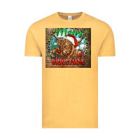 Vintage Mustard merry christmas heifer cow Vintage Tee - CowGirlArtShop