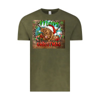 Vintage Olive merry christmas heifer cow Vintage Tee - CowGirlArtShop