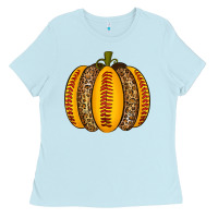 Baby Blue Softball Pumpkin Ladies Tee - texasbilliewilder