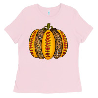 Bubblegum Pink Softball Pumpkin Ladies Tee - texasbilliewilder