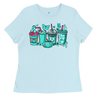 Baby Blue Ovarian Cancer coffee cups teal ribbon Ladies Tee - NancyCooperArtShop
