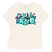 Bone Ovarian Cancer coffee cups teal ribbon Ladies Tee - NancyCooperArtShop