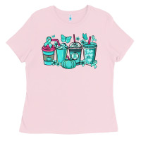 Bubblegum Pink Ovarian Cancer coffee cups teal ribbon Ladies Tee - NancyCooperArtShop