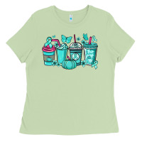 Matcha Ovarian Cancer coffee cups teal ribbon Ladies Tee - NancyCooperArtShop
