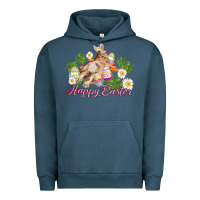 Pigment Midnight Navy easter bunny with carrots and daisy Urban Hoodie - AdoDesignShop
