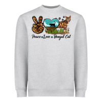 Heather Grey Peace Love Bengal Cat Heavyweight Sweatshirt - LillyAllenDesigns