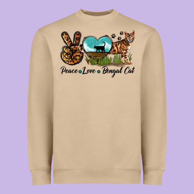 Peace Love Bengal Cat Heavyweight Sweatshirt Designed By Lillyallendesigns