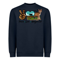 Navy Peace Love Bengal Cat Heavyweight Sweatshirt - LillyAllenDesigns
