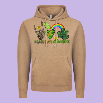 Peace Love Shamrock  St. Patrick's Day Vintage Hoodie Designed By Cowgirlartshop