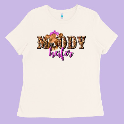 Moody Heifer With Leopard Ladies Tee Designed By Texasbilliewilder