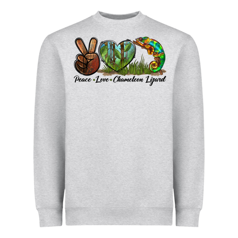 Peace Love Chameleon Lizard Heavyweight Sweatshirt by LillyAllenDesigns | Teevron