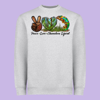 Peace Love Chameleon Lizard Heavyweight Sweatshirt Designed By Lillyallendesigns