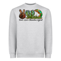 Heather Grey Peace Love Chameleon Lizard Heavyweight Sweatshirt - LillyAllenDesigns