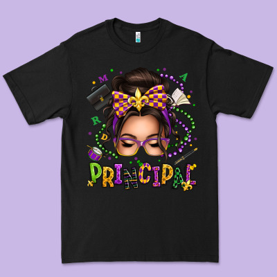 Mardi Gras Principal Caucasian Messy Bun Premium Tee Designed By Texasbilliewilder