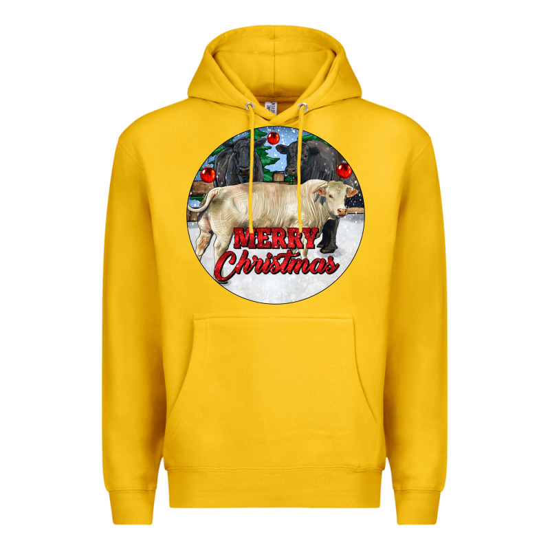Merry Christmas Charolais Bull Premium Hoodie by RanaPortraitStore | Teevron