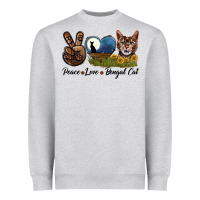 Heather Grey Peace Love Bengal Cat Head Heavyweight Sweatshirt - LillyAllenDesigns