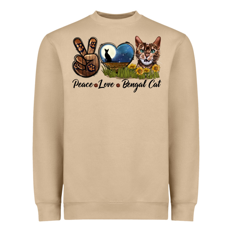 Peace Love Bengal Cat Head Heavyweight Sweatshirt by LillyAllenDesigns | Teevron
