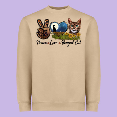 Peace Love Bengal Cat Head Heavyweight Sweatshirt Designed By Lillyallendesigns