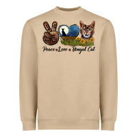 Mushroom Peace Love Bengal Cat Head Heavyweight Sweatshirt - LillyAllenDesigns