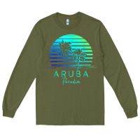 Army Green Vintage Aruba Beach Tropical Vibes Vacation Souvenir Gift Long Sleeve Tee - longCreatives