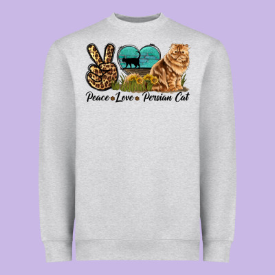 Peace Love Persian Cat Heavyweight Sweatshirt Designed By Lillyallendesigns