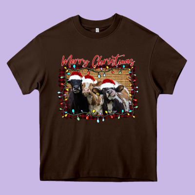 Merry Christmas Cows Heavy Core Tee Designed By Bettercallsaul