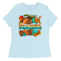Baby Blue Teacher pumpkin Ladies Tee - NancyCooperArtShop