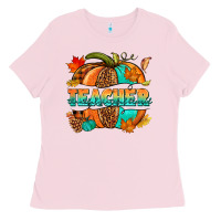 Bubblegum Pink Teacher pumpkin Ladies Tee - NancyCooperArtShop