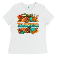 White Teacher pumpkin Ladies Tee - NancyCooperArtShop