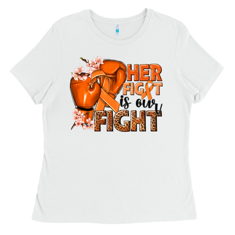 Her Fight Is Our Fight Kidney Cancer Orange Ribbon Ladies Tee by NancyCooperArtShop | Teevron