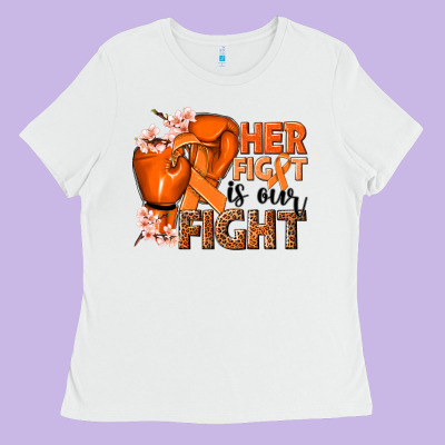 Her Fight Is Our Fight Kidney Cancer Orange Ribbon Ladies Tee Designed By Nancycooperartshop