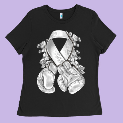 Lung Cancer White Ribbon With Boxing Gloves Ladies Tee Designed By Nancycooperartshop