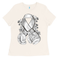 Bone Lung Cancer white ribbon with boxing gloves Ladies Tee - NancyCooperArtShop