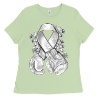 Matcha Lung Cancer white ribbon with boxing gloves Ladies Tee - NancyCooperArtShop