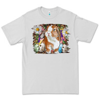 Dove Grey Easter Bunny With Quail Eggs And Daisy Premium Tee - RanaPortraitStore