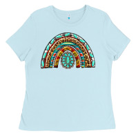 Baby Blue Western Rainbow with Leopard and Gemstone Ladies Tee - texasbilliewilder