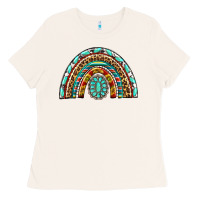 Bone Western Rainbow with Leopard and Gemstone Ladies Tee - texasbilliewilder