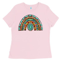 Bubblegum Pink Western Rainbow with Leopard and Gemstone Ladies Tee - texasbilliewilder