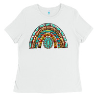 Western Rainbow With Leopard And Gemstone Ladies Tee | Teevron