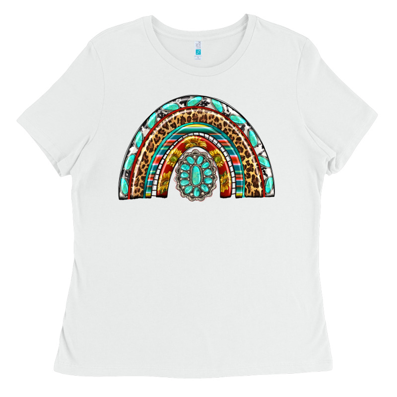 Western Rainbow With Leopard And Gemstone Ladies Tee by texasbilliewilder | Teevron