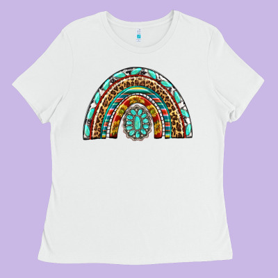 Western Rainbow With Leopard And Gemstone Ladies Tee Designed By Texasbilliewilder