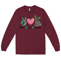Burgundy peace love frenchie Long Sleeve Tee - RanaPortraitStore